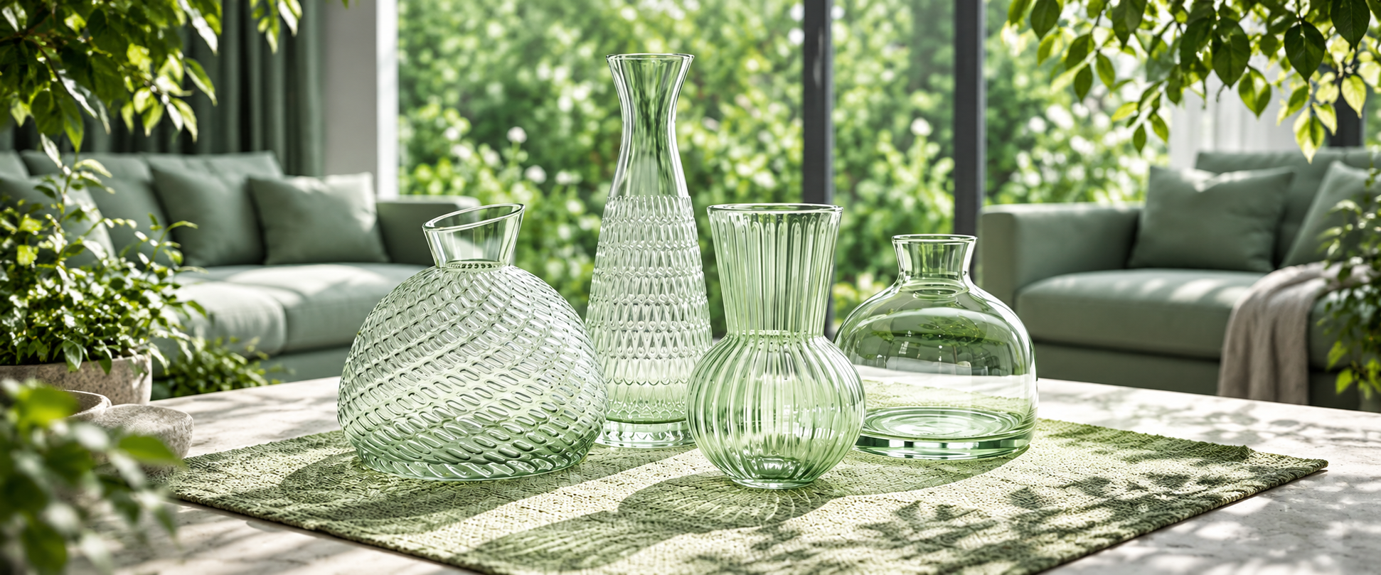 Pale Green Glass Vases in Sunlight