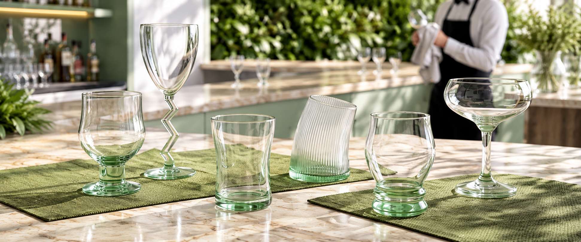Six-Recycled-Glasses-on-a-Sage-Bar